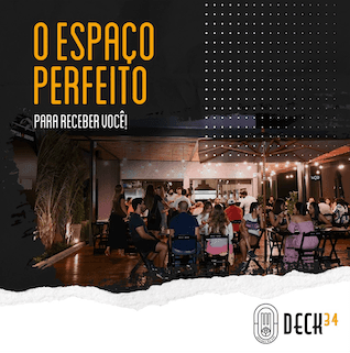 Chopp geladinho, drinks especiais, petiscos e tudo que há de bom! Tá esperando o que? Chame seus amigos e vem aproveitar as delícias do Deck 34!